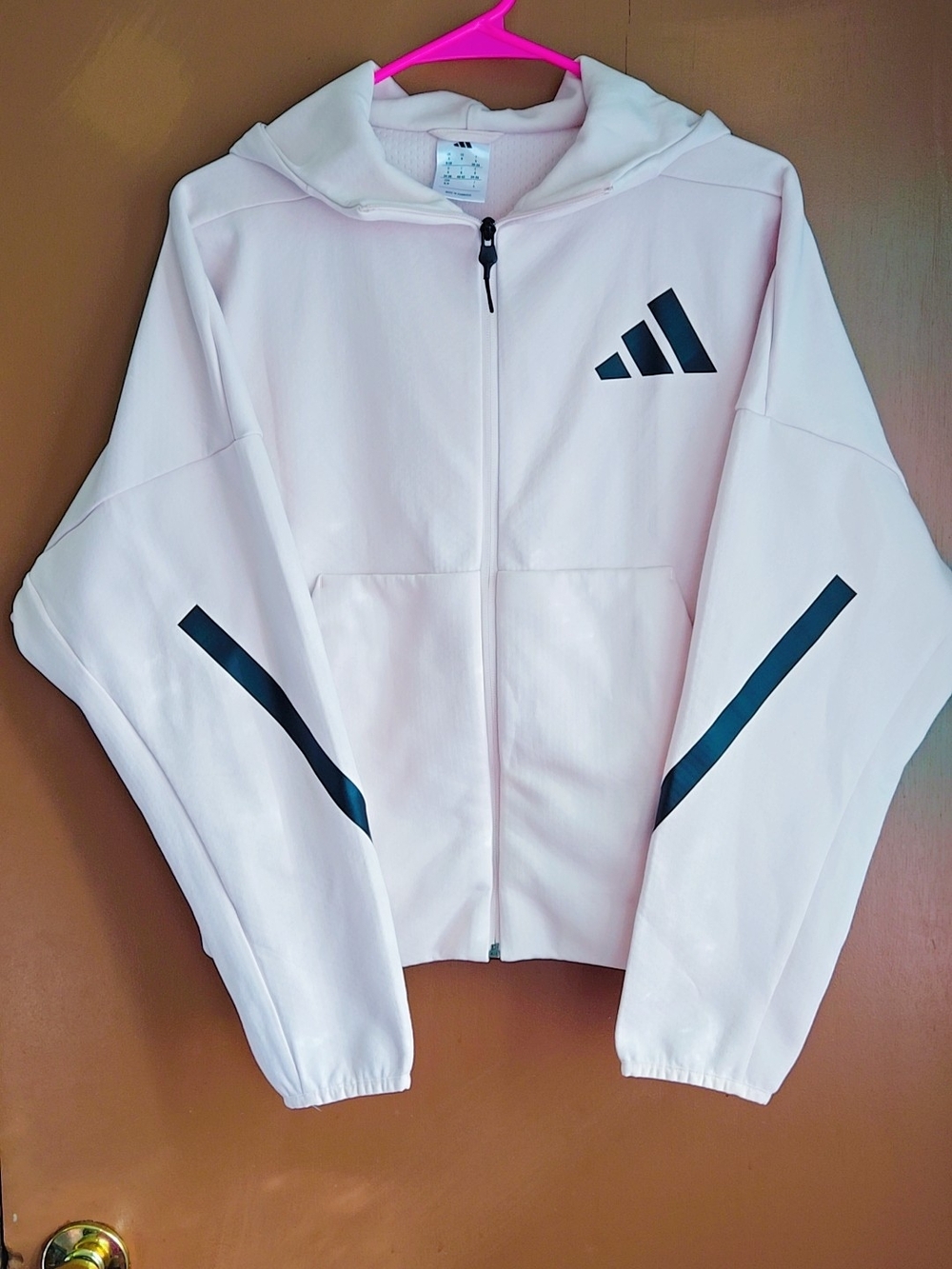 adidas Pink Full-Zip Hoodie with Black Zipper Pull